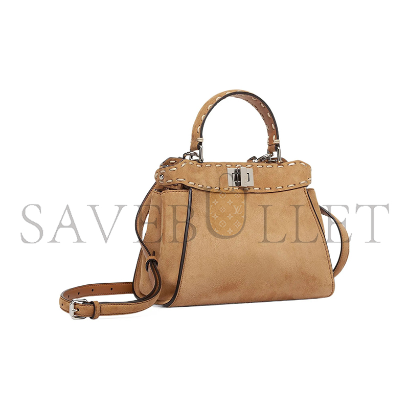 FENDI MINI SUEDE SELLERIA PEEKABOO BROWN TOTES 8BN244AM2ZF0XUL (23*20*7cm)